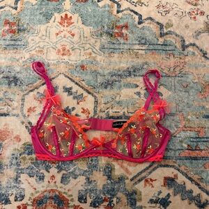 For Love And Lemons Pink and Orange Floral Sheer Bra